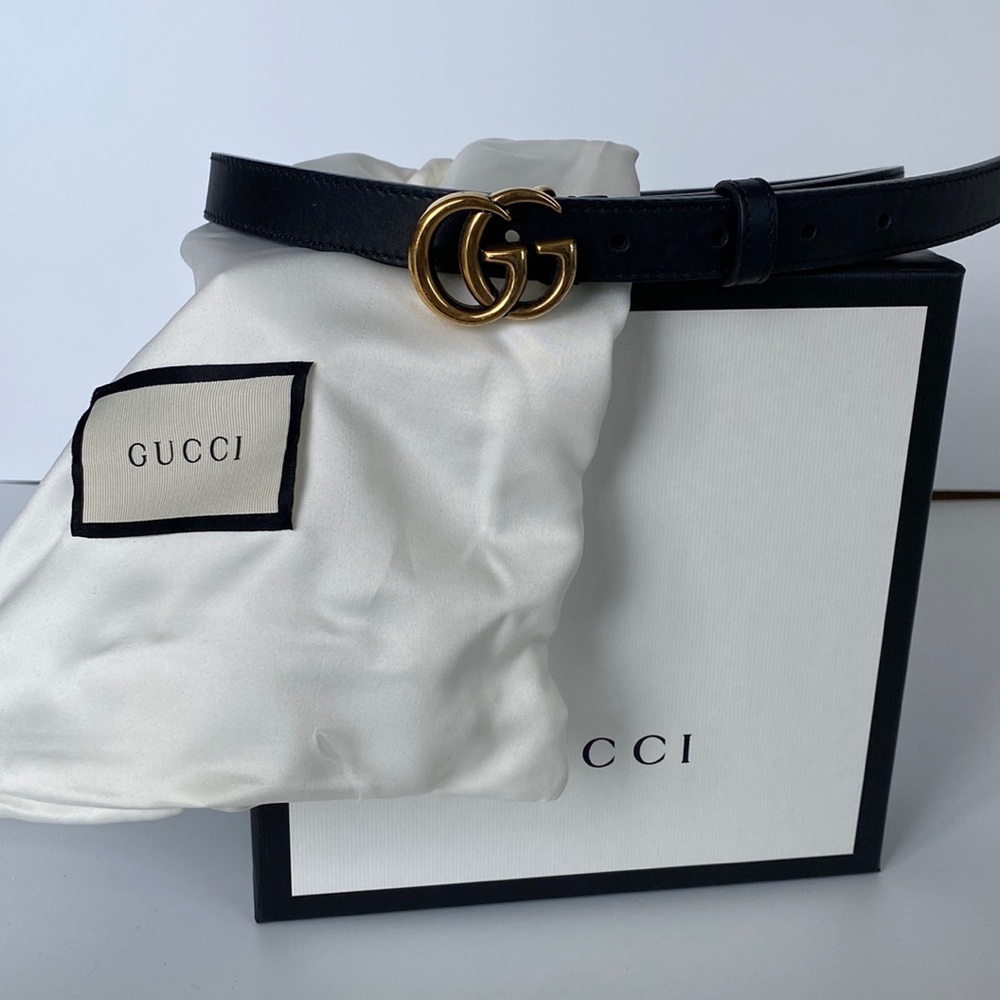 Gucci leather double G gold belt
